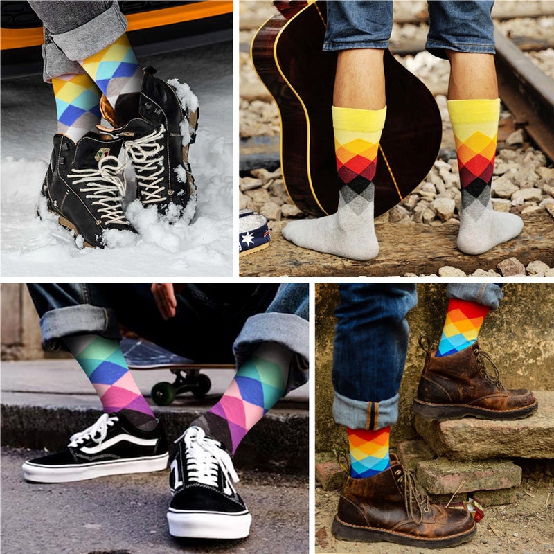 WeciBor Men's Dress Colorful Funny Bright Cool Cotton Crew Socks, 12 Pack Multicolor Argyle, Size 10-13 - Image 2